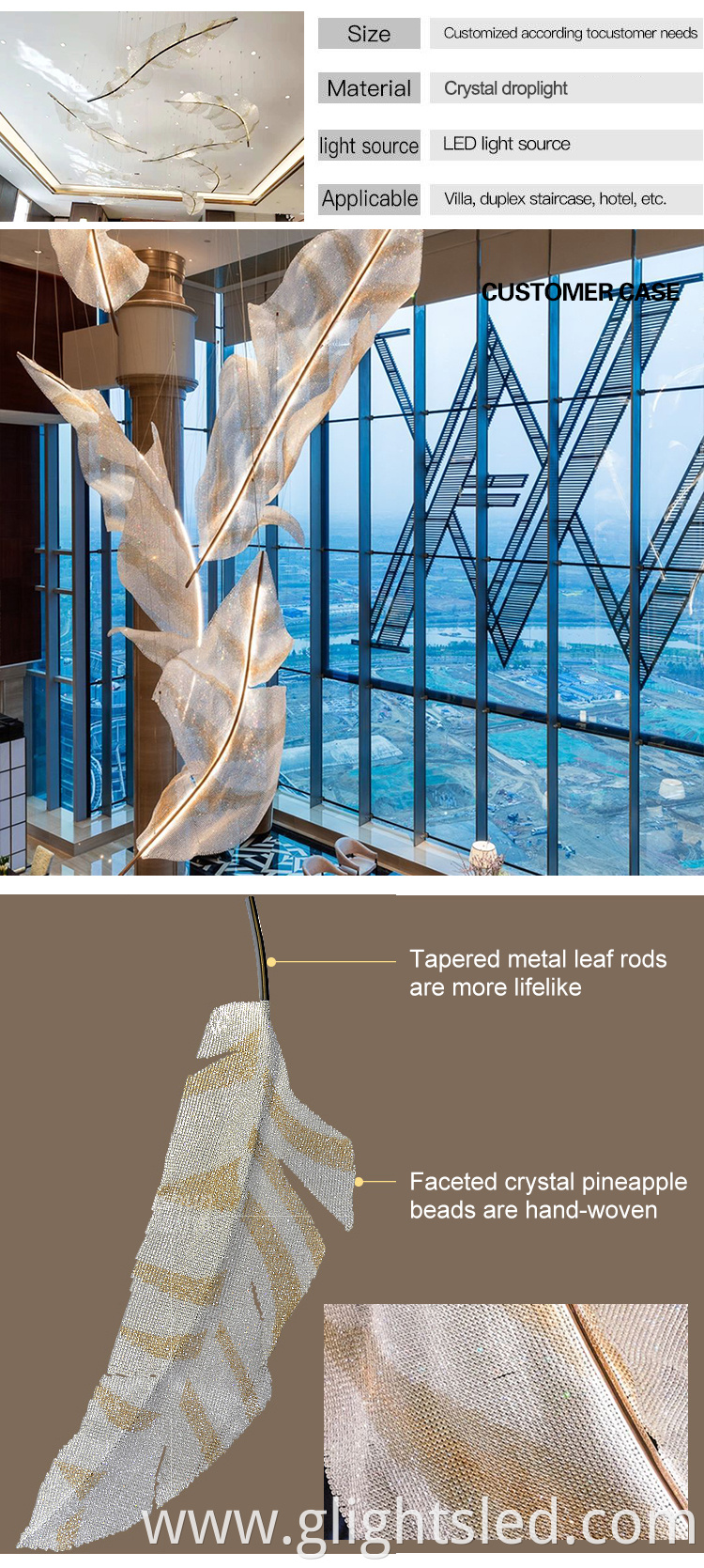 Factory direct sale modern indoor decoration hotel luxury big project chandelier pendant light